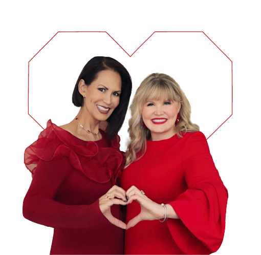 Two woman making a heart symbol